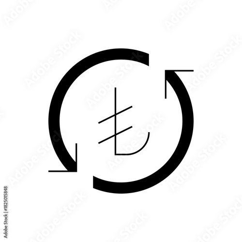 Illustration of a turkish lira symbol encircled by a circular arrow indicating currency exchange process flow