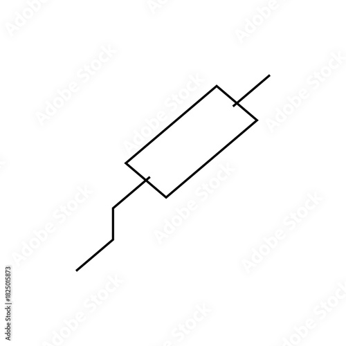 Illustration of a resistor component with a rectangular body and two leads extending from its sides showing it