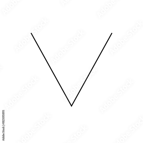 A simple v shape formed by two straight lines meeting at a point against a plain white background view