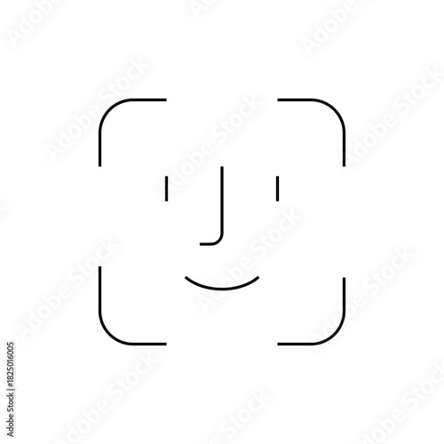 Minimalist face recognition icon with rounded corners and simple facial features in black and white design