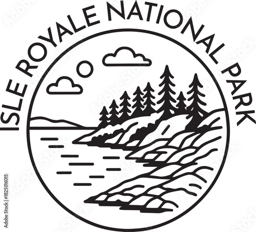 Isle Royale National Park monoline vintage outdoor badge design
