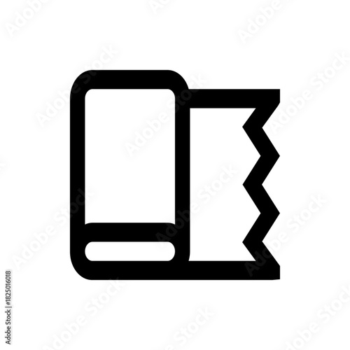 Illustration of a toilet paper roll with a jagged edge, depicted in a minimalist black and white style