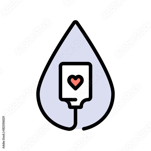 Blood Transfusion Color Icon, Blood bag with dripping blood. Blood transfusion donate logo. Medical IV drip bag sign, for healthcare apps, medical websites, and hospital-related visuals.