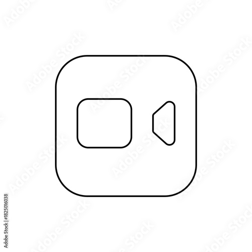 Illustration of a video call icon with a rounded square and camera symbol in black outline style