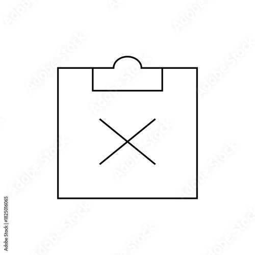 Illustration of a clipboard with a cross mark indicating rejection or cancellation in a simple style