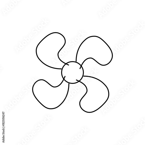 Illustration of a simple fan with four blades connected to a central circle in black outline style
