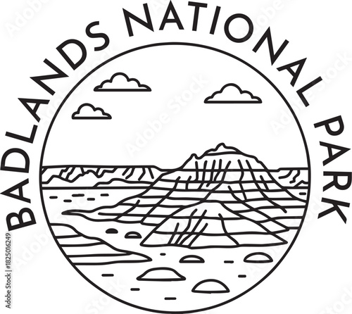 Badlands National Park monoline vintage outdoor badge design