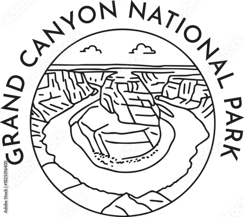 Grand Canyon National Park - Horse Shoe Bend monoline vintage outdoor badge design