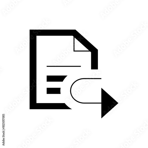 Black and white icon depicting a document with text lines and an arrow indicating sending or exporting file