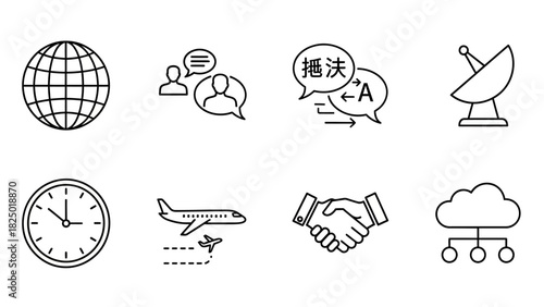 Worldwide Connectivity Icon Set for Global Communication and Travel