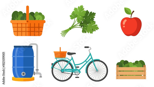 Fresh Harvest Garden Bounty & Sustainable Living Vector Icons