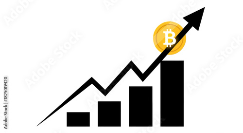 Bitcoin Cryptocurrency Trading Graph Showing Upward Trend and Growth with Bitcoin Coin Symbol