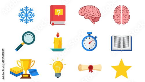 Collection of Colorful Educational and Intellectual Icons for Creative Projects