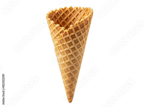 Crispy waffle cone isolated PNG, empty ice cream cone on transparent background, sweet dessert container for frozen treats and summer snacks