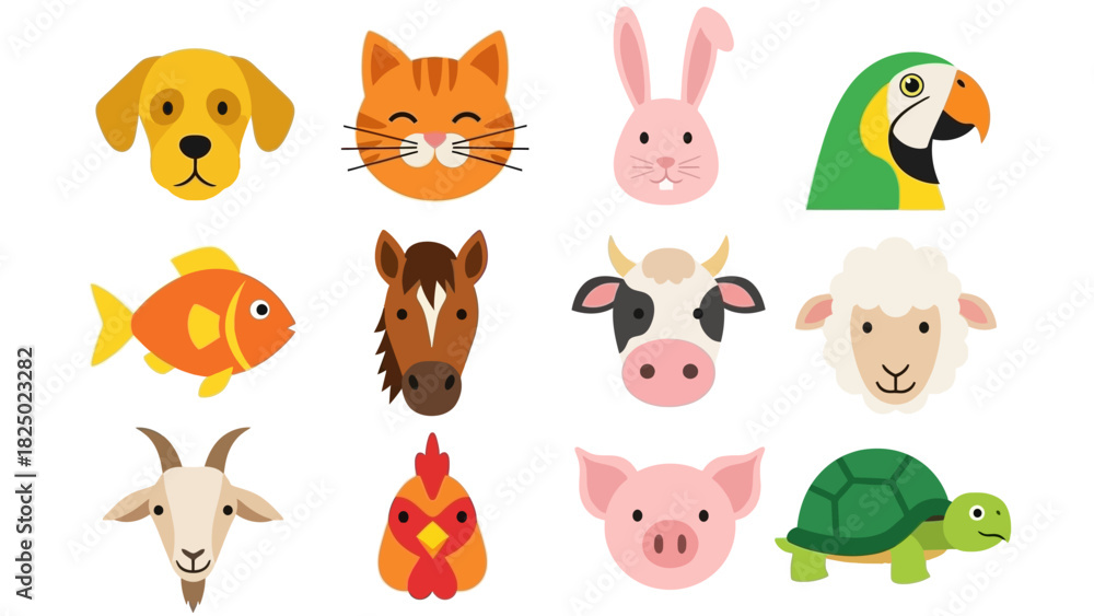 Naklejka premium Collection of delightful animal icons and illustrations perfect for various design projects