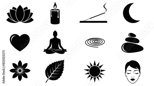 Zen Icons Meditation, Wellness, and Spiritual Harmony Symbols