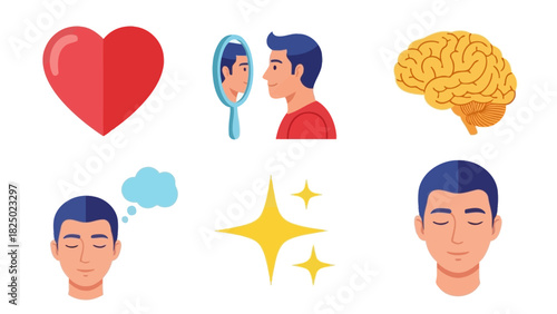 Icons showcasing heart, mind, self-reflection, and inner peace