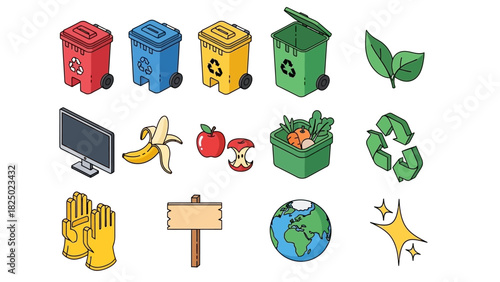 Eco-friendly icons Recycling, waste management, and environmental protection elements collection