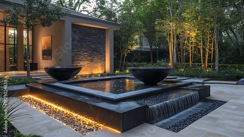 Luxury Residence Outdoor Water Feature With Modern Design Image