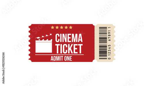 Cinema Ticket. Red VIP Cinema Ticket Template. Movie Entry Pass Vector Illustration