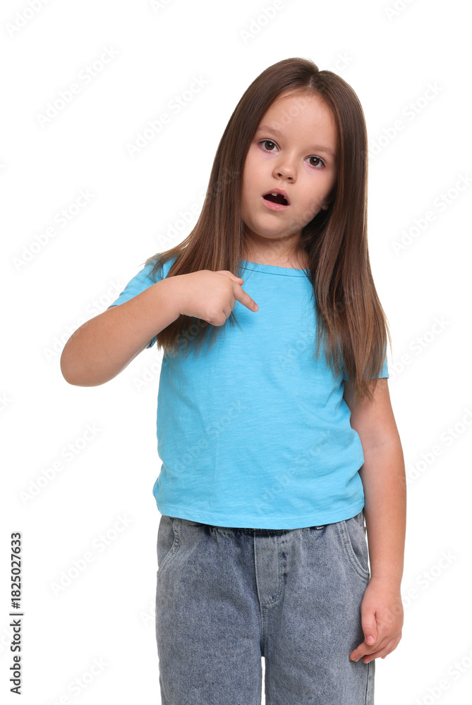 Fototapeta premium Portrait of cute little girl on white background