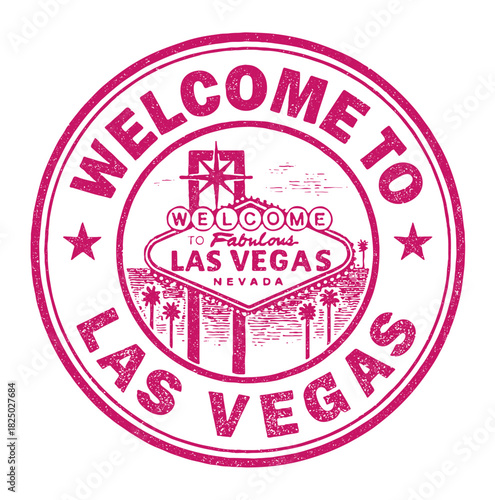 Rubber stamp design featuring welcome to fabulous Las Vegas in red color with iconic sign imagery