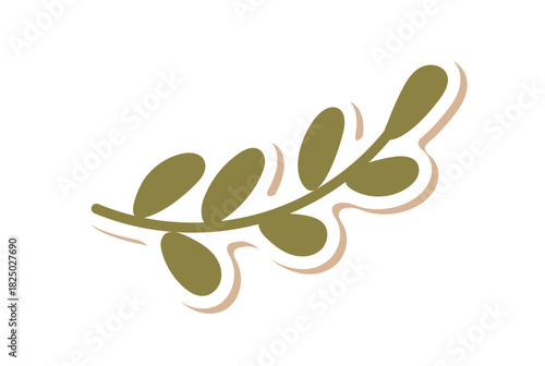 Flat cartoon mistletoe branch sticker with kraft and green nature plant decor. Birthday gift box element in a modern style for event decoration or holiday surprise accent.