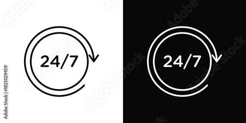 24 7 icons big set. A collection of simple black symbols