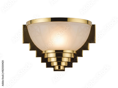 Fotografía Art Deco gold wall sconce isolated PNG, vintage lighting fixture with geometric