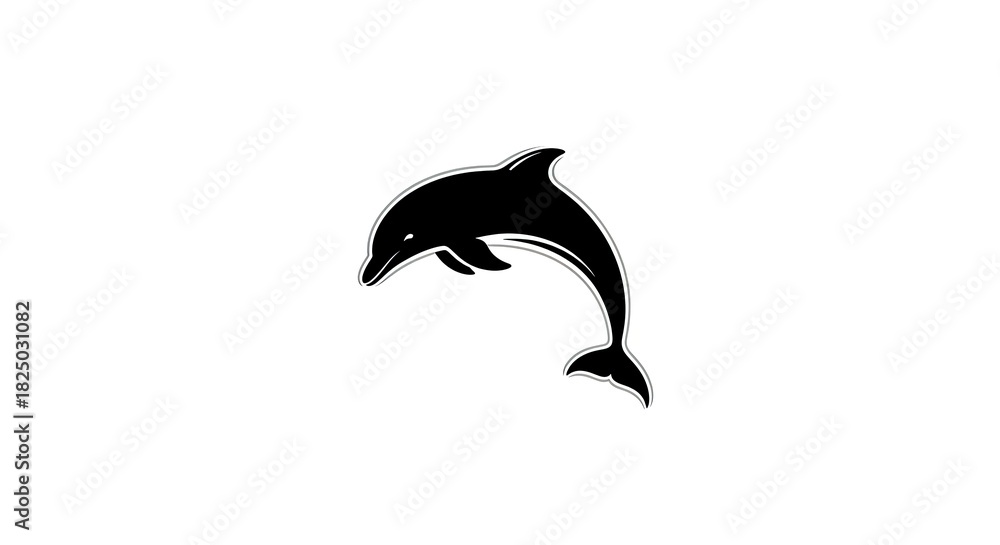 Naklejka premium Black Dolphin Silhouette on White Background - Artistic Illustration.