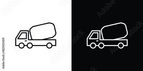 Cement truck icons big set. A collection of simple black symbols