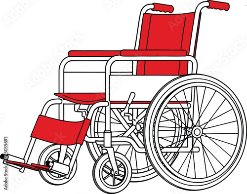 Red and white wheelchair illustration on a white background