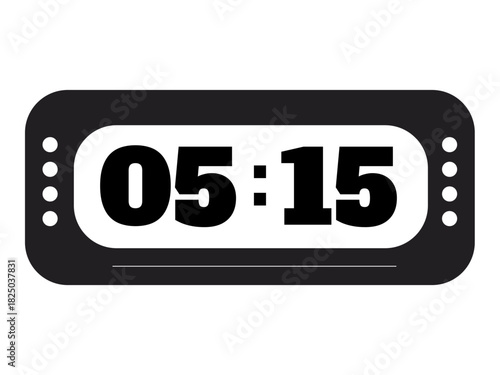 Time management, punctuality, daily schedule, modern electronics, alarm clock, digital tools. A black and white digital clock with bold numerals showing 515. Time management and punctuality concept
