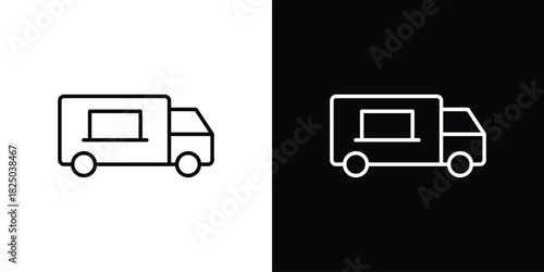Food truck icons big set. A collection of simple black symbols