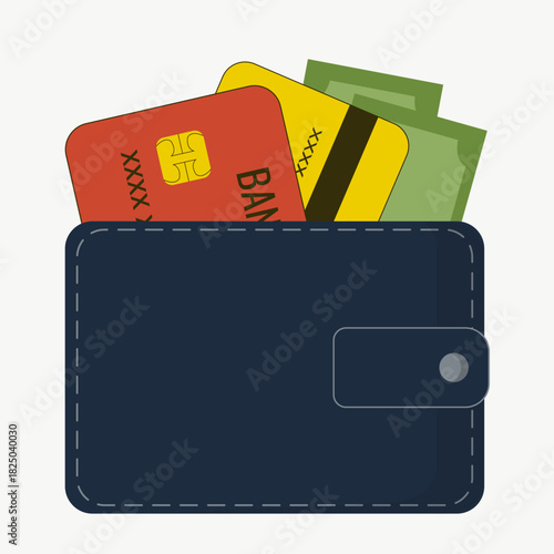 Leather wallet, wallet with green banknotes, money, credit cards, Bank cards