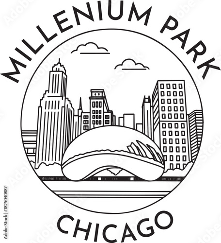 Millenium Park Chicago  monoline vintage outdoor badge design