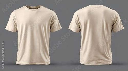 Blank light brown t shirt mockup showing front and back views on neutral studio background  plain, short sleeve round neck garment ideal for customizable design templates and retail display