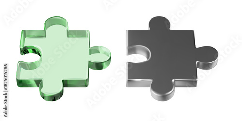 3d puzzle piece, jigsaw icon. Problem solution concept vector on white bg. Abstract game connect items. Partnership teamwork render, strategy toy. Success in building together, join idea, tech