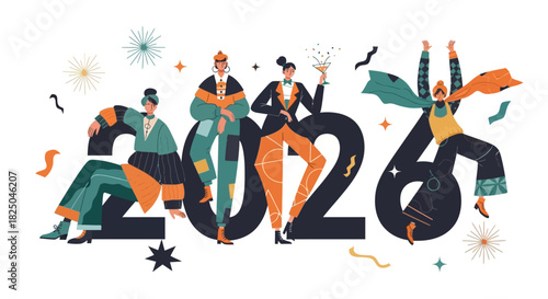 Celebrating the New Year 2026 with festive joy and modern style, conveying a sense of excitement and optimism