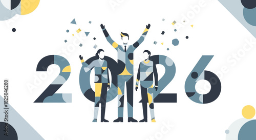 2026 Celebration Success and Growth with Abstract Figures and Geometric Shapes