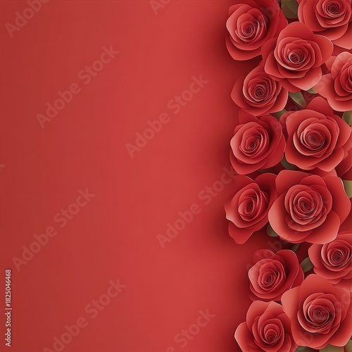 Vibrant red roses against a solid background, creating a romantic and elegant ambiance.