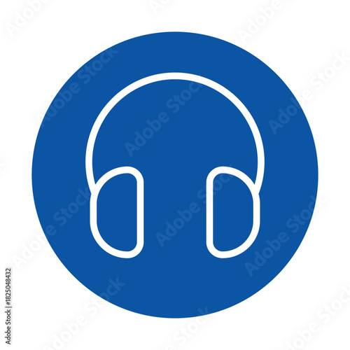 Stylish Blue Headphones Icon Set on Simple Circular Background Design
