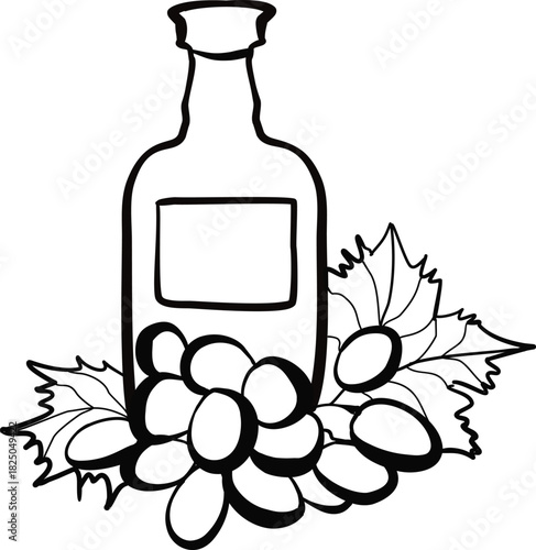 Hand drawn whimsical chalk vector bottle of italian organic grape wine icon isolated.