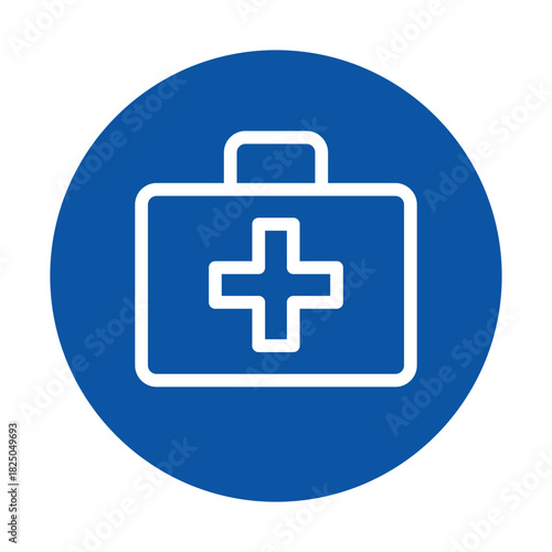 Blue Circle Medical Icon with White First Aid Kit and Cross Symbol