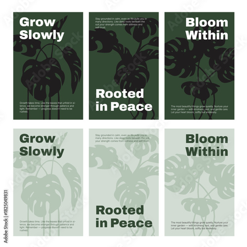 Mindful Growth Monstera Silhouette Posters for Wellness and Self-Care