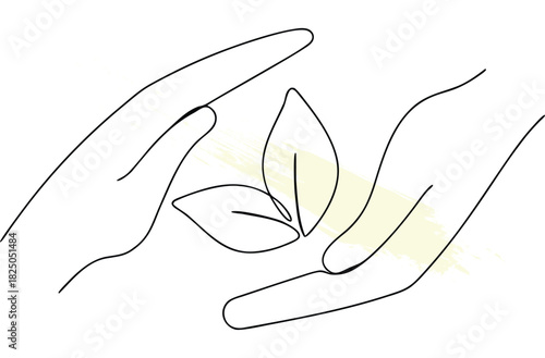 Hands Holding Green Leaf