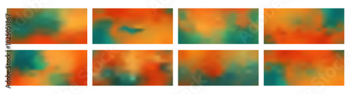Teal orange and pink gradient mesh seamless backgrounds, noise texture, dramatic cloudy sunset, blurred watercolor effect, beautiful abstract vector wallpaper set