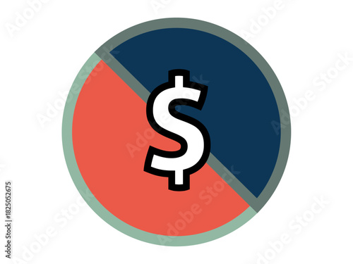 Financial planning, economic decisions, cost management, money transfer, saving strategies, investment concepts. Dollar sign in a circle split into two colors. Financial planning and economic
