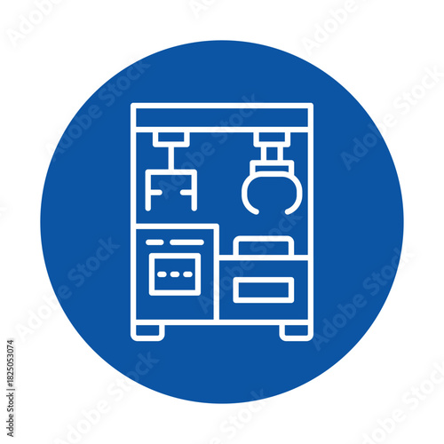 Industrial Equipment Icon in Blue Circle Background for Graphic Design Use