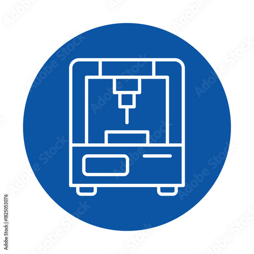 Minimalist Illustration of a CNC Machine on a Blue Background